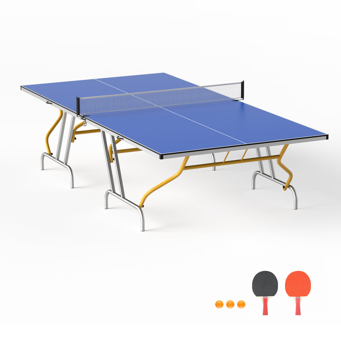 9Ft Mid Size Table Tennis Table, Foldable Ping Pong Table Blue Mdf