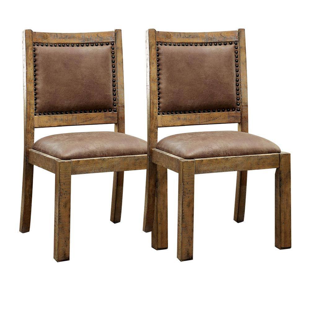 Simple Rustic Style Brown Fabric 2Pcs Side Chairs Bold Sturdy Design Rustic Oak Solidwood Frame Dining Chairs Furniture Brown Multi Dining Room Contemporary,Luxury,Traditional,Vintage Side Chair Rubberwood Set Of 2 Solid Wood