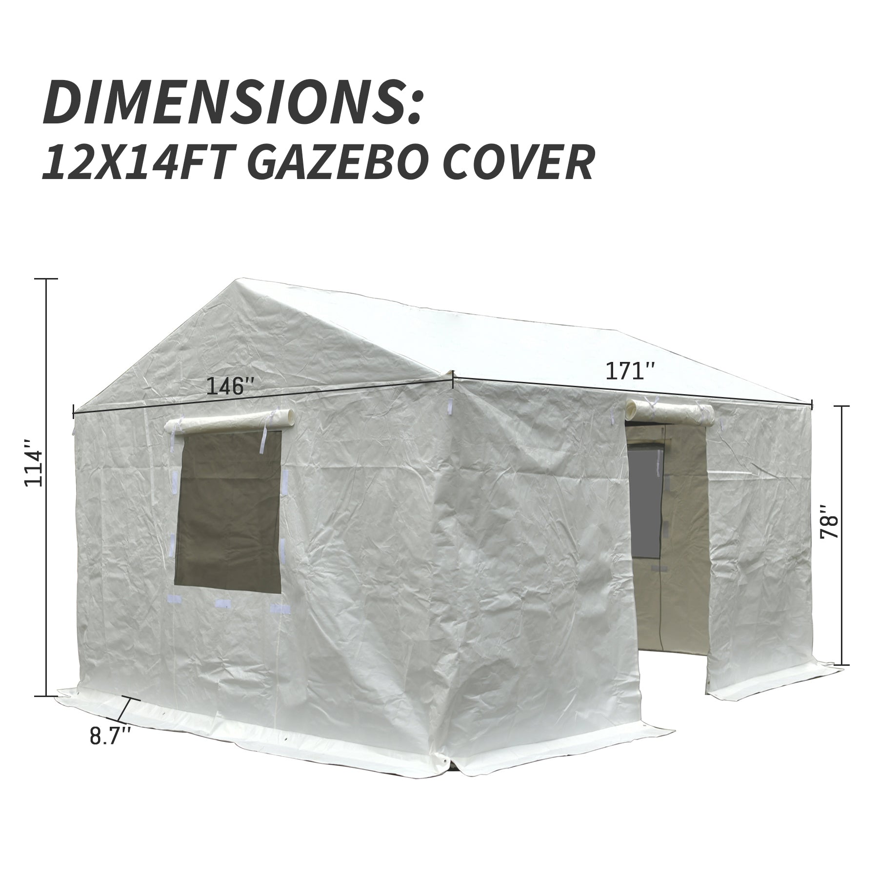 12'X14' Gazebo Cover For Hardtop Gazebos, Outdoor Universal Winter Gazebo Cover With Sidewalls And Mesh Windows, All Season Waterproof Enclosed Gazebo Cover, White White Polypropylene