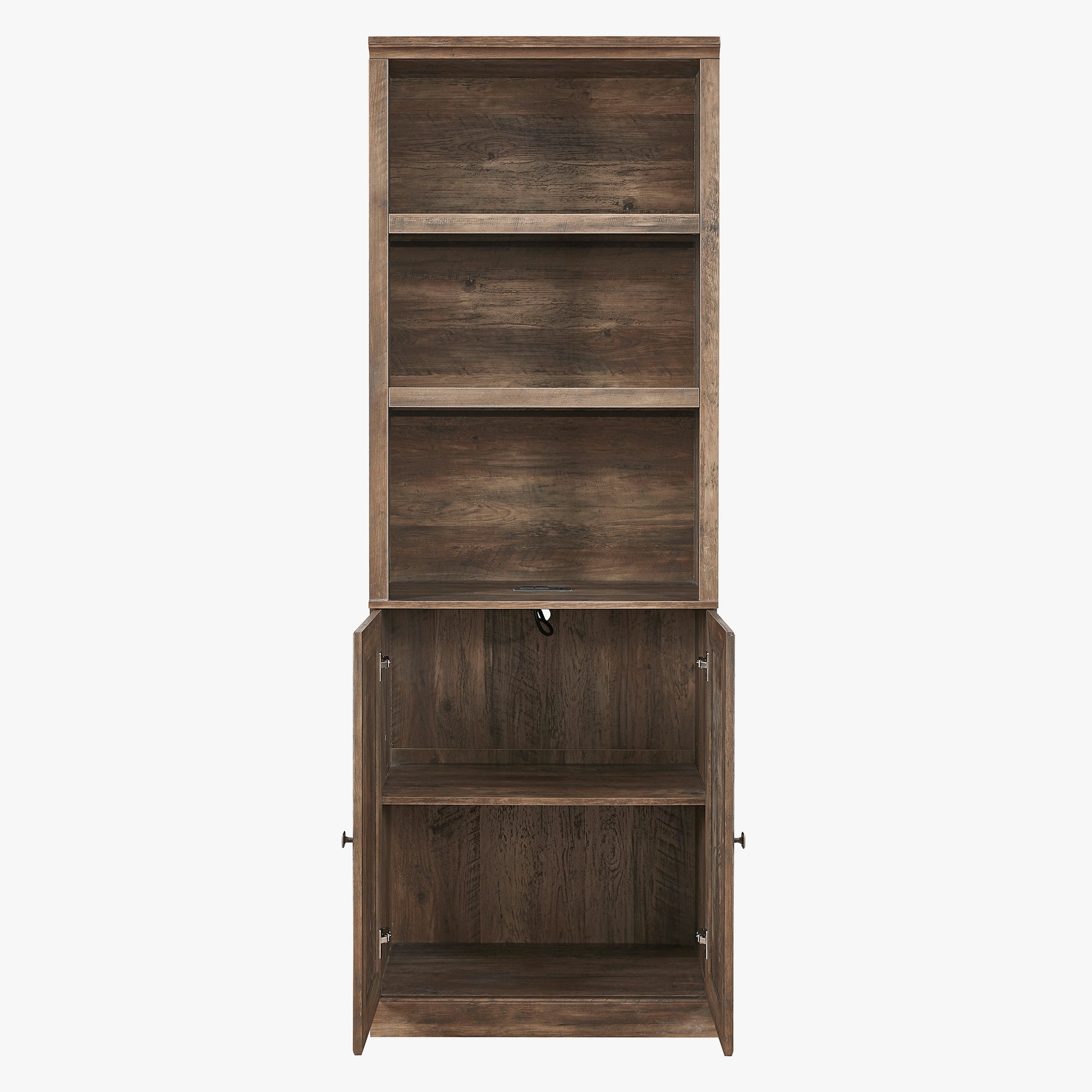 1 Doors Bookshelf With Usb Port And 3 Open Shelves Bookcase Side Cabinet Storage Shelves, Rustic Brown Brown Pine
