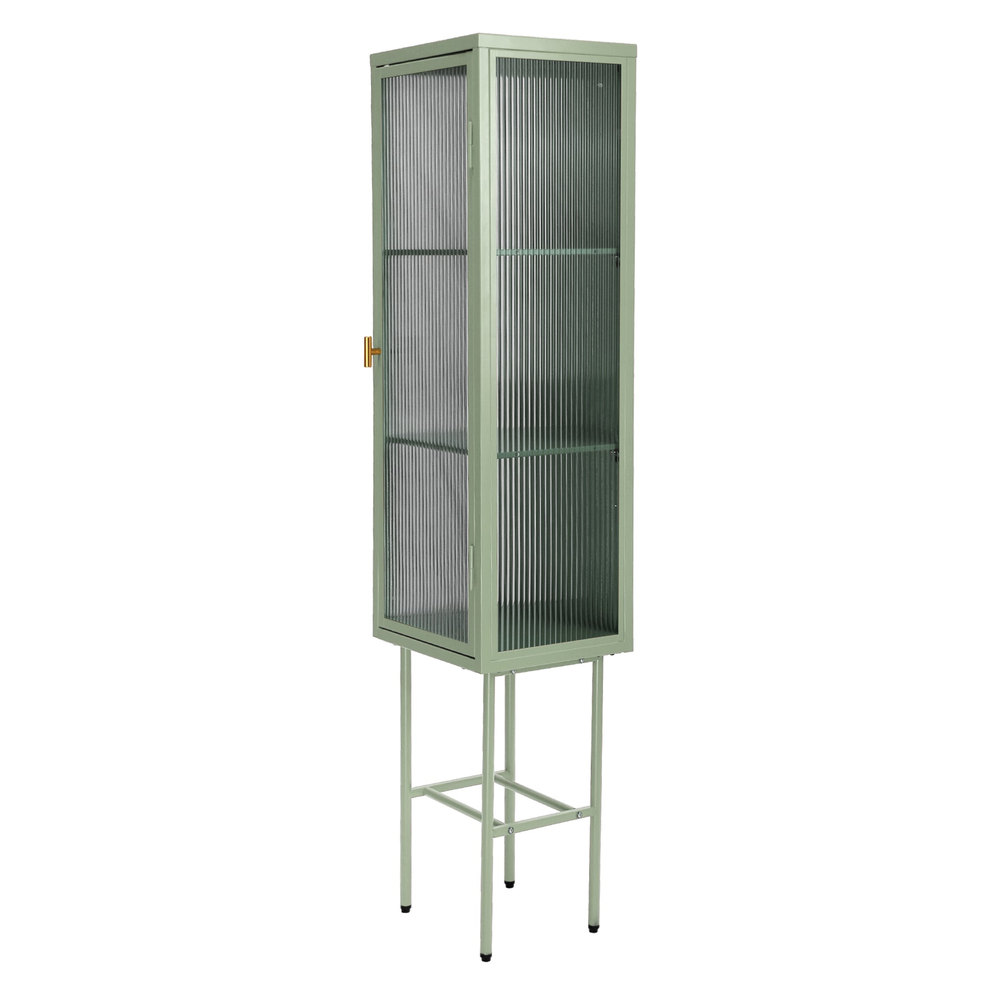 Retro Style Freestanding Metal Tall Display Cupboard With Glass Door And Three Detachable Shelves For Office, Living Room, Kitchen Console Sideboard,Bedside Entryway Mint Green Old Sku:W68751718 Mint Green Steel