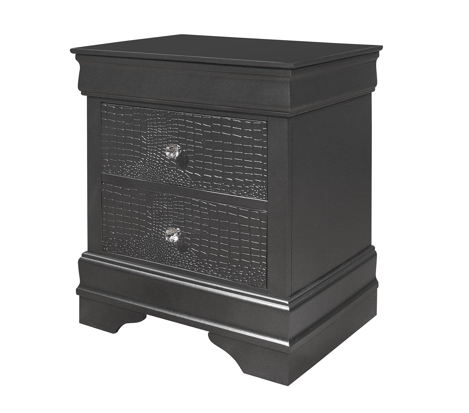 Shaker Crocodile Metallic Grey Nightstand Metallic Grey Solid Wood Mdf