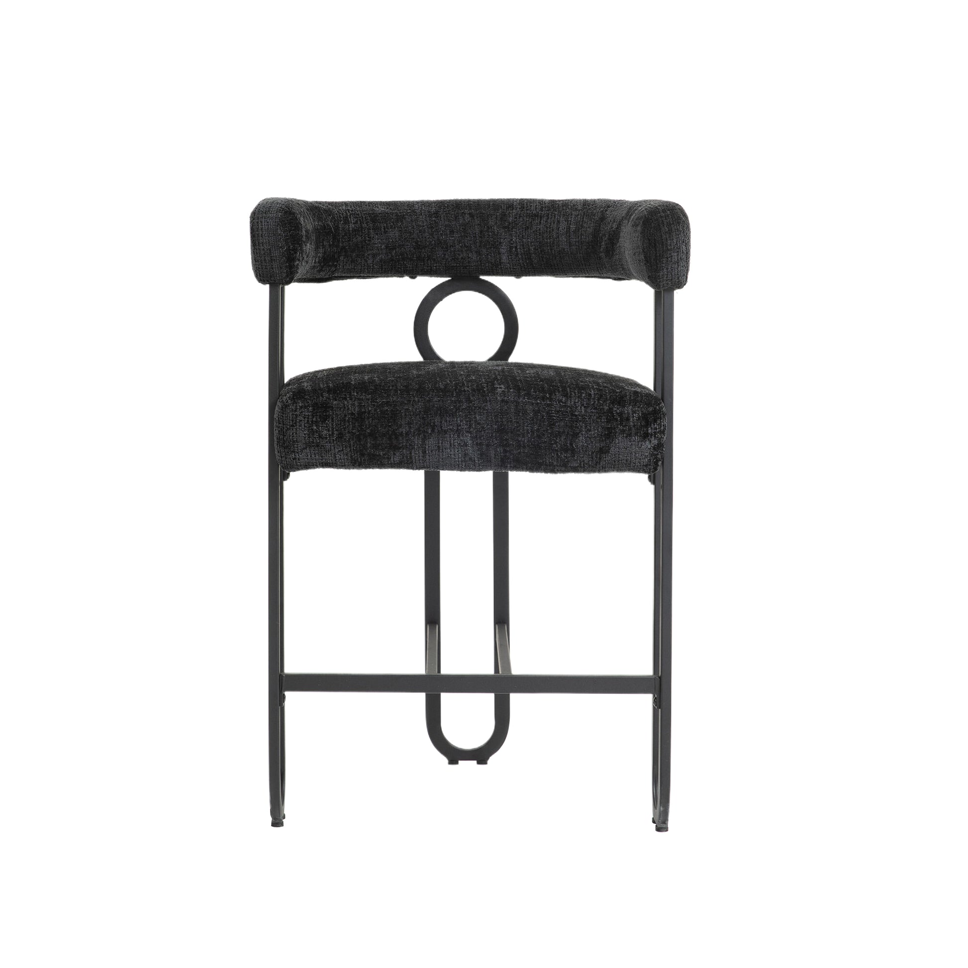 Coolmore Bar Stools Set Of 2, Modern Bar Stool With Back, Black Metal Frames, Upholstered Bar Stools For Kitchen Island, Pub, Club Black Chenille Black Foam Chenille