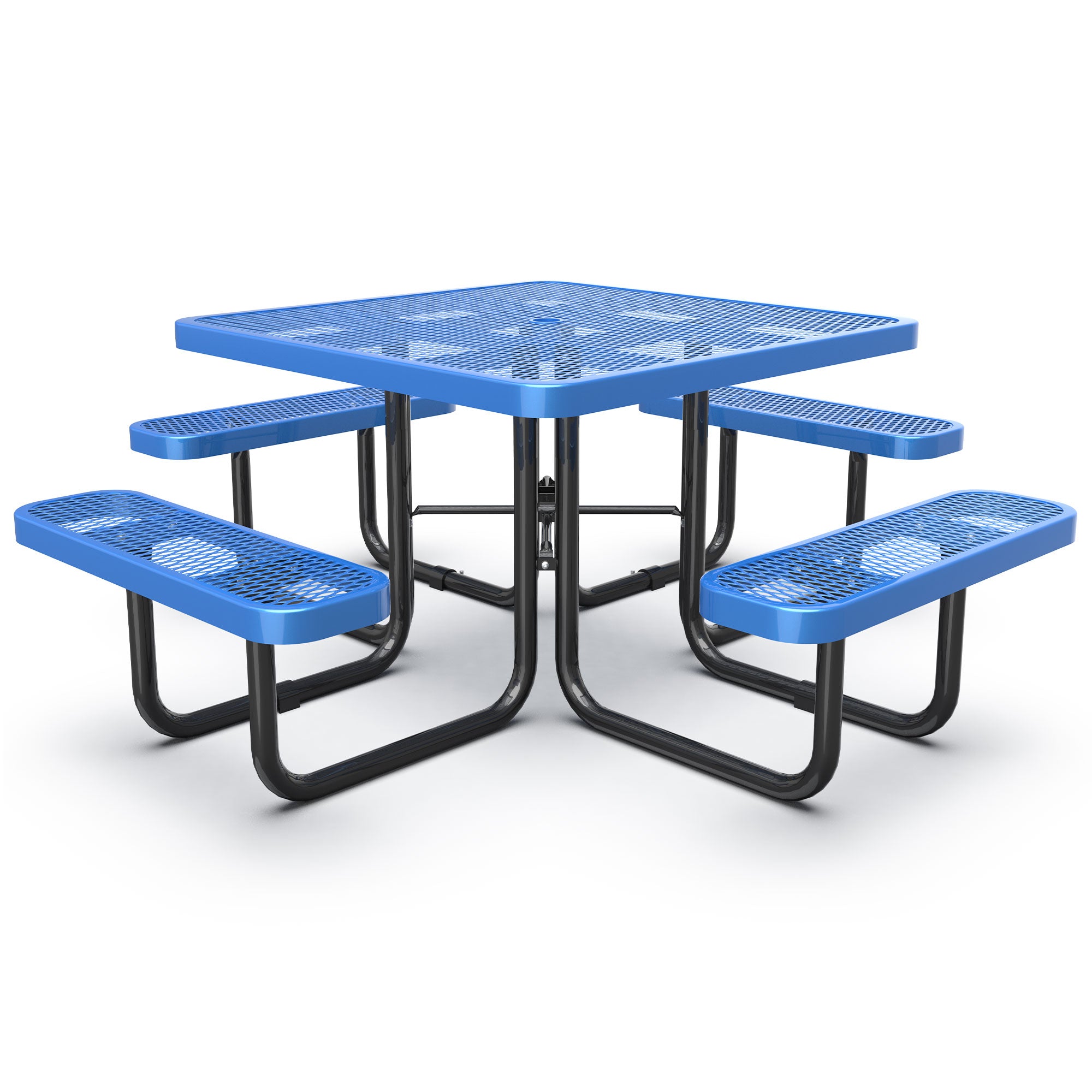 Square Outdoor Steel Picnic Table 46" With Umbrella Pole,Blue Blue Steel Steel