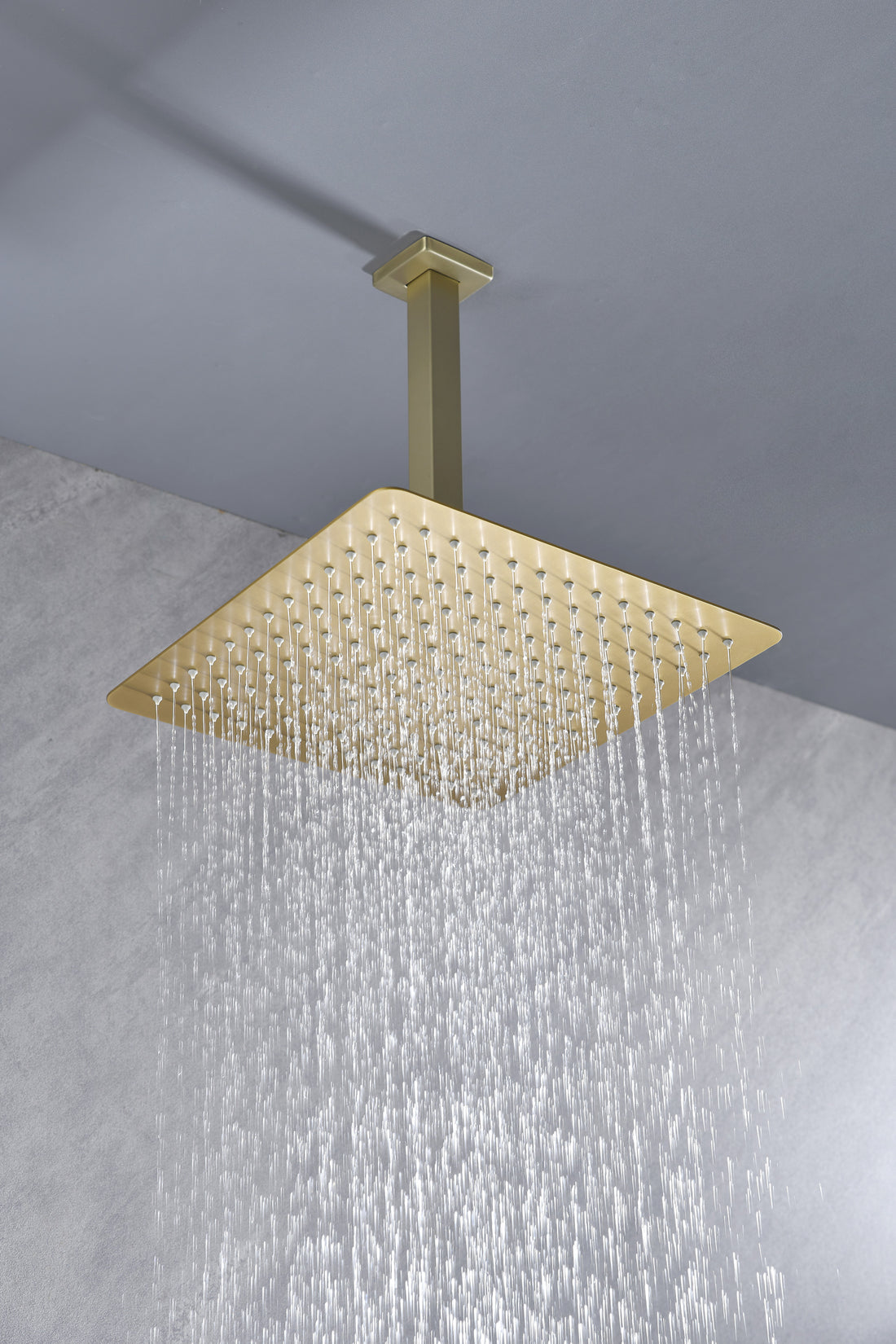 Rain Shower Head High Pressure Rainfall Showerhead Water Saving Brushed Gold Bathroom Stainless Steel