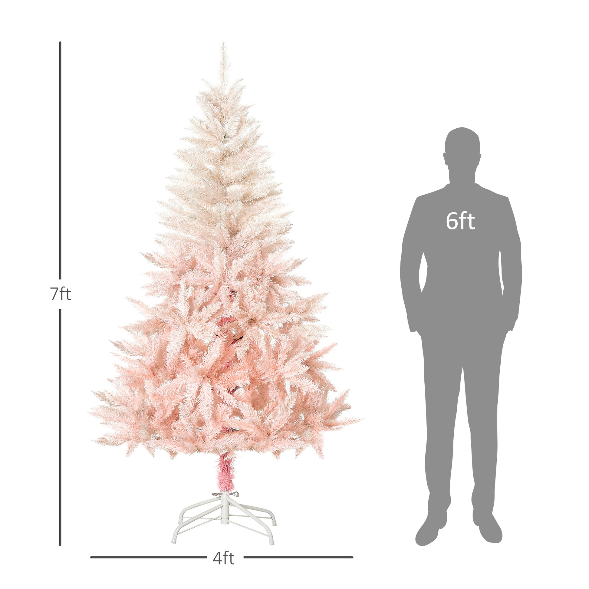 Homcom 7Ft Unlit Spruce Artificial Christmas Tree With Realistic Branches And 1000 Tips, Pink Pink Plastic