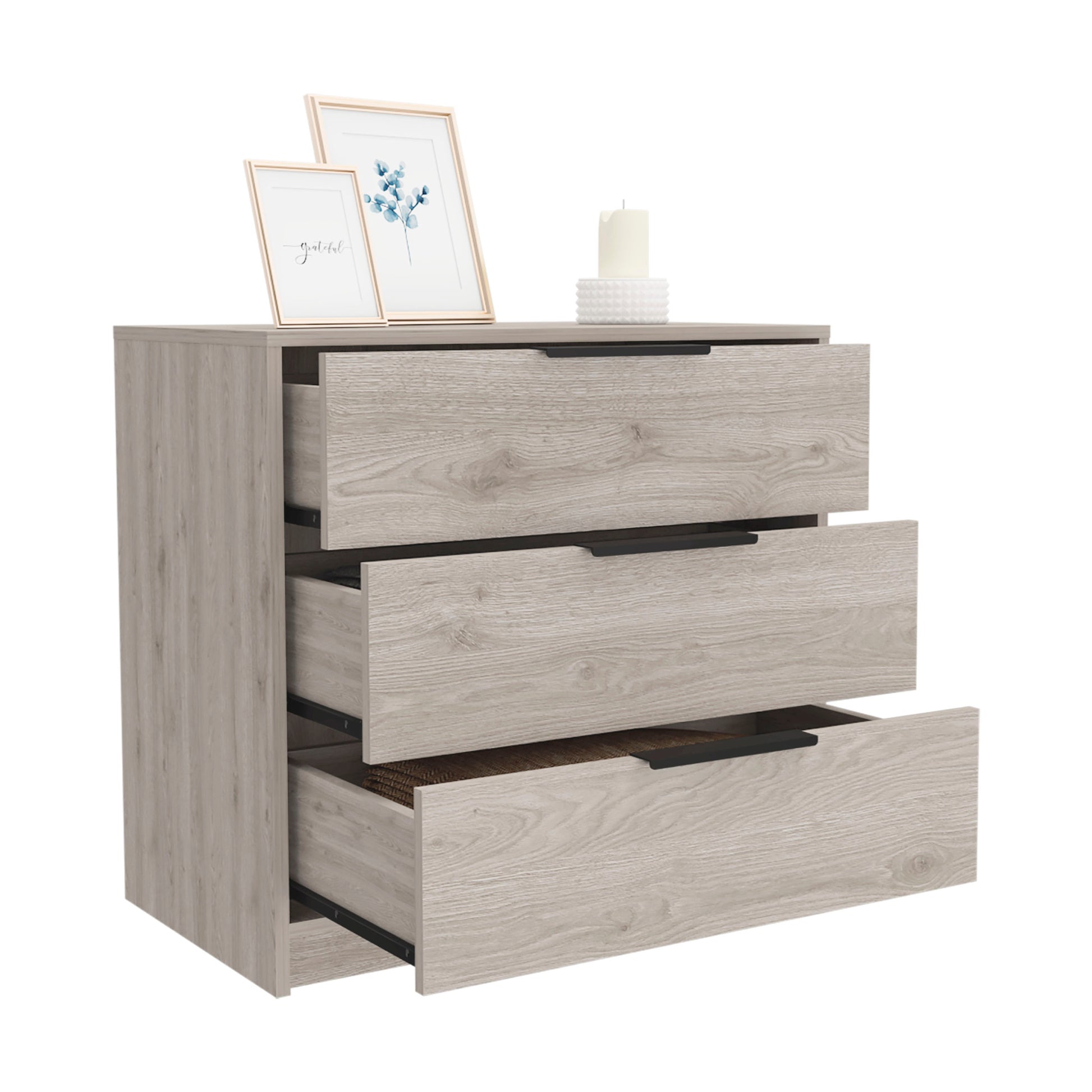 Kaia 3 Drawers Dresser, Superior Top Light Gray Gray Drawer 3 Drawers Bedroom Shelf Modern Particle Board Particle Board