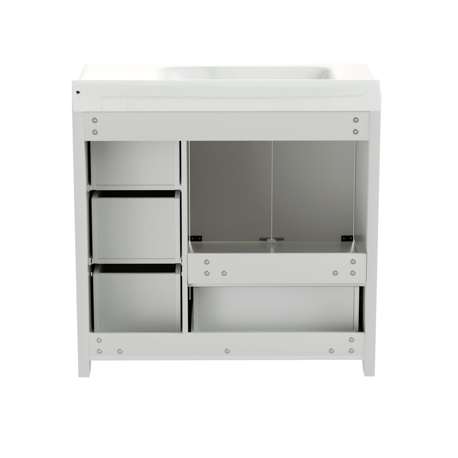 Cabinet Without Basin, 36 Inch Bathroom Cabinet, Bathroom Sink Cabinet With 2 Closing Doors And 4 Drawers. White Color, 35.8''W X 19.7''D X 35.4''H.Cabinet Only White Particle Board Mdf