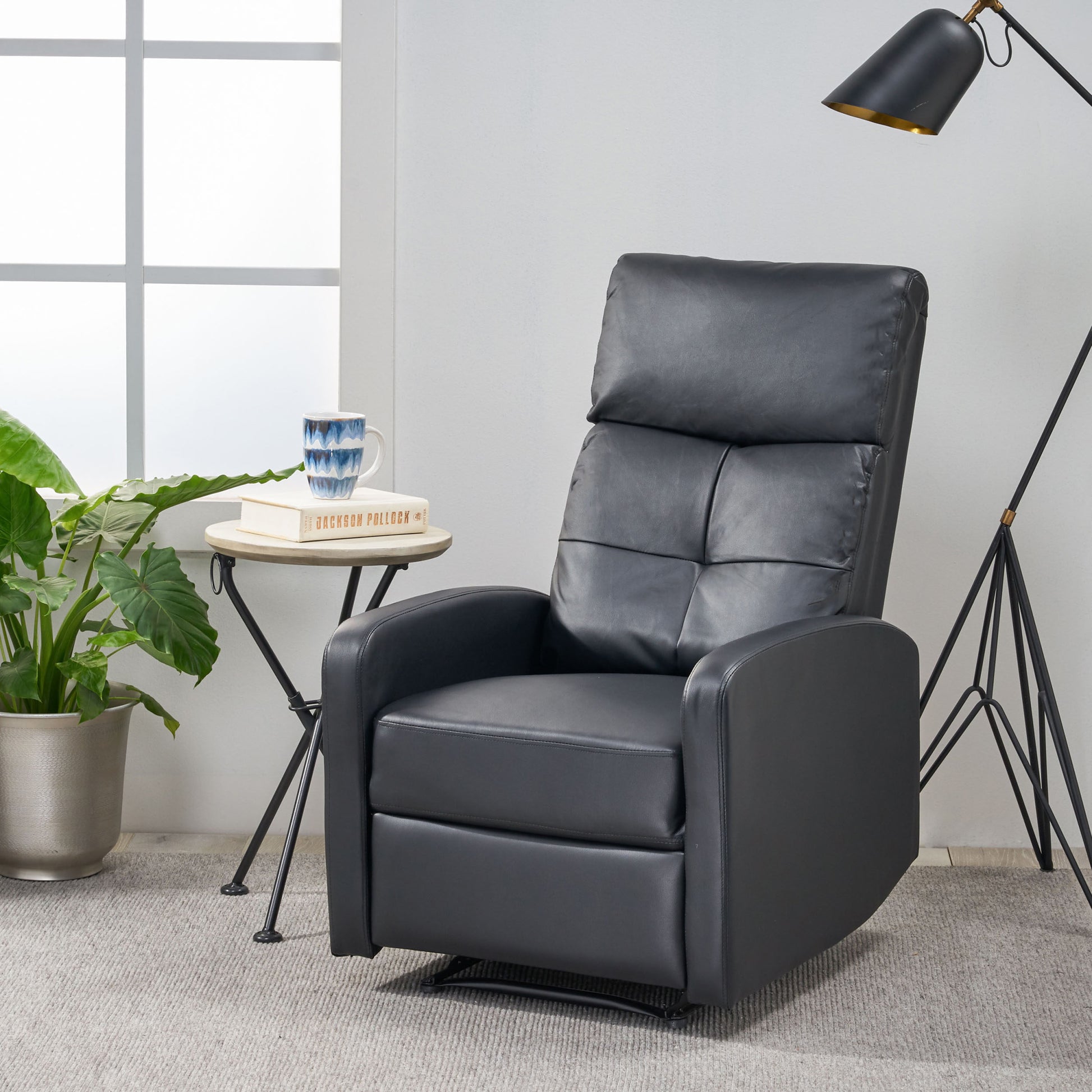 26" Wide Faux Leather Manual Standard Recliner Black Pu