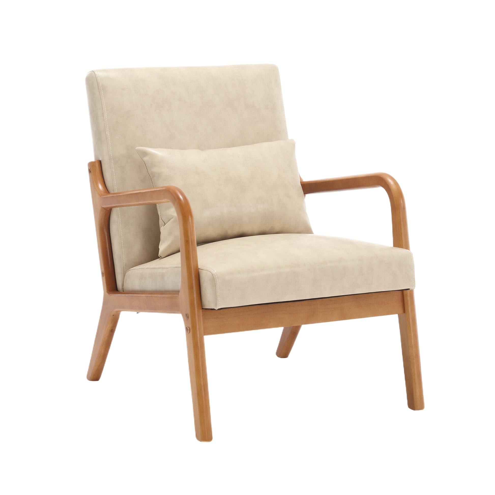 Coolmore Modern Accent Chair, Solid Wood Padding Lounge Armchairs With One Pillow For Living Room, Bedroom, Guest Room Khaki Pu Khaki Brown Primary Living Space Modern Rubberwood Foam Pu Leather