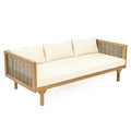 Claremont 3 Seater Daybed With Rattan Arms Beige Cushion Teak Beige Wood Fabric Rattan
