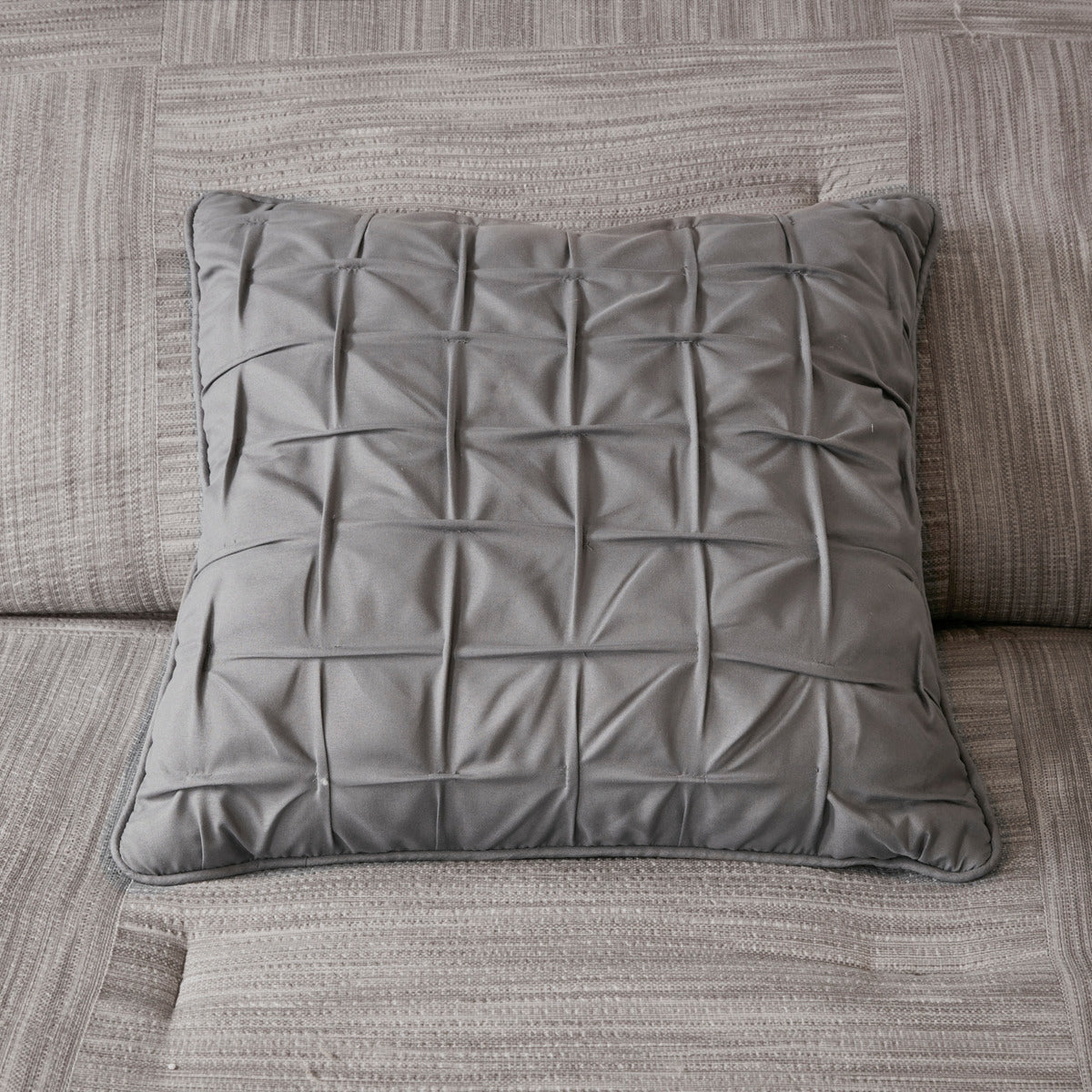 7 Piece Printed Seersucker Comforter Set Grey King King Grey Polyester