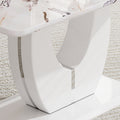 Table And Chair Set, Modern Luxurious White Imitation Marble Pattern Mdf Dining Table,Rectangular Dining Table, Matched With Uniquely Shaped Pu High Backrest Seats,Suitable For Various Occasions. White Seats 4 Mdf