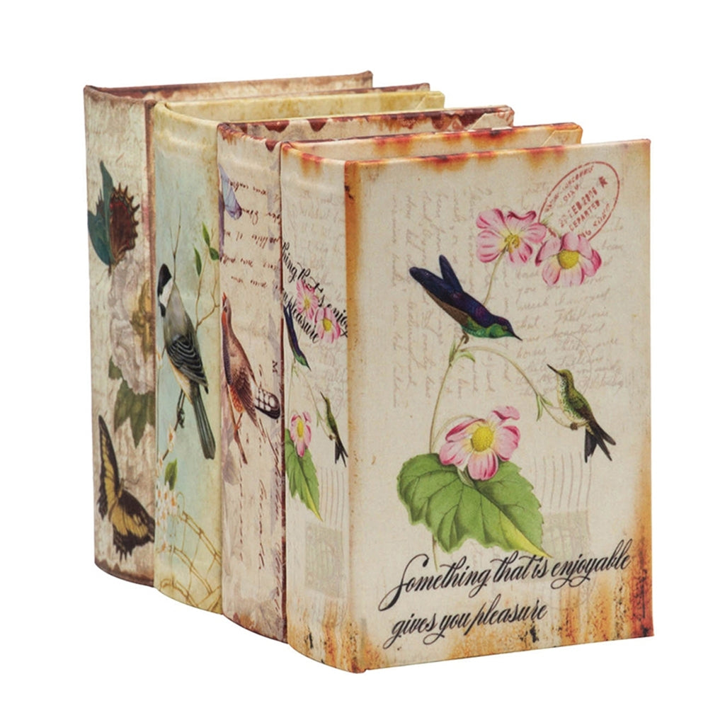 Set Of 4 Book Boxes With Birds, Flowers, And Handwriting Design, 5.5X4X2" Multi Mdf