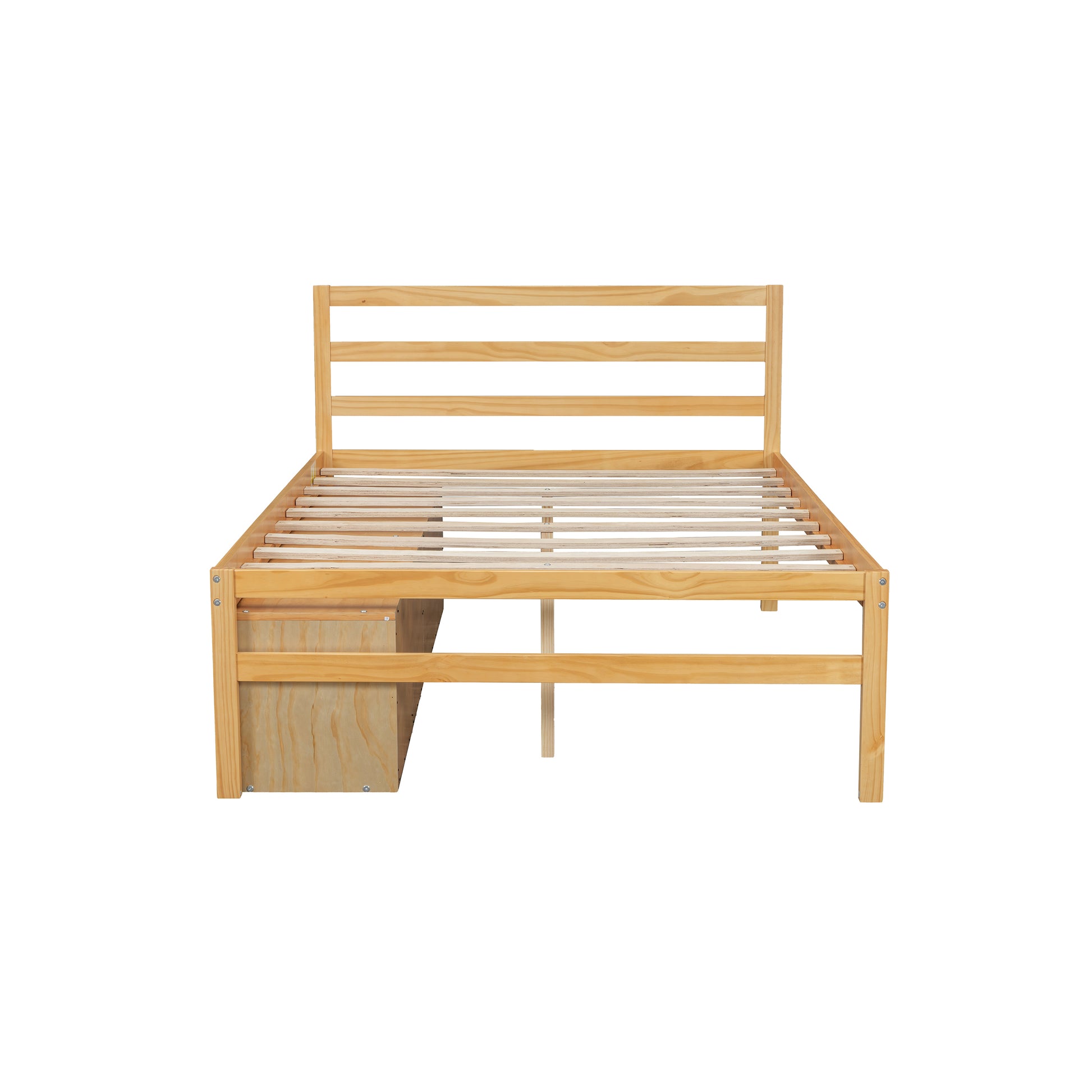 Full Size Wood Platform Bed With Removable Storage Shelves, Built In Two Storage Drawers For Added Convenience, Natural Full Natural Wood