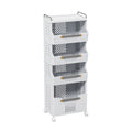 4 Tier Rolling Storage Cart With Wheels, Large Capacity Kitchen Cart, Mobile Utility Cart With With Push Handle And Baskets, Bathroom, Laundry Room Light Gray Bathroom American Design,American Traditional Polypropylene