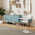 Modern Shoe Storage Bench With Hidden Storage And Upholstered Cushions For Bedside, Living Room And Entryway Light Blue Light Blue Mdf Metal