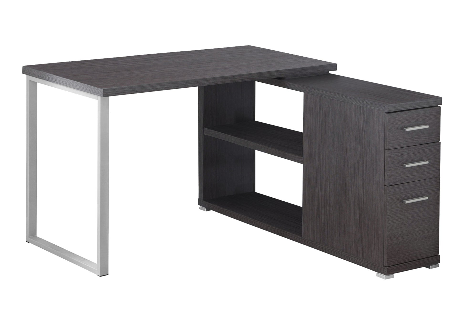 Computer Desk, Home Office, Corner, Left, Right Set Up, Storage Drawers, L Shape, Work, Laptop, Grey Laminate, Metal, Contemporary, Modern Grey Particle Board