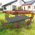 Cushions In Random Colors 7 Piece Set Of Cast Aluminum Patio Furniture With Cushions Yes Dining Set Black Seats 6 Rust Resistant Frame Water Resistant Cushion Garden & Outdoor Complete Patio Sets Aluminium
