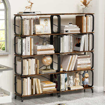 5 Tier Large Book Shelf, Bookcase Home Office Open Bookshelf,Shelves For Living Room, Office Shelf,Vintage Industrial Style Bookshelf With Metal Frame,Rustic Brown Black Primary Living Space