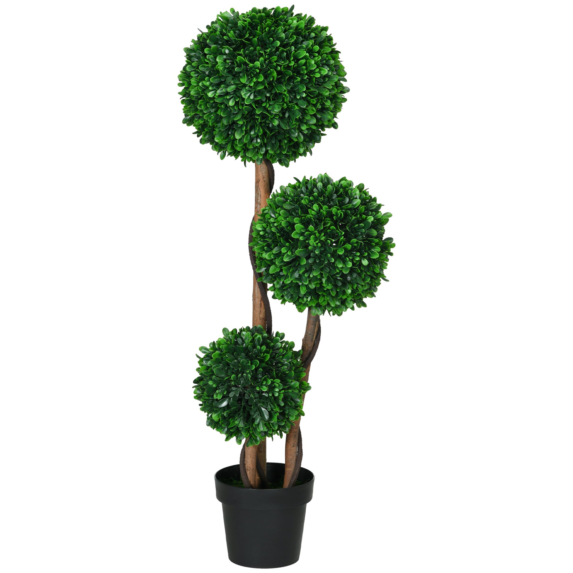 Homcom 3.5Ft 43.25" Artificial 3 Ball Boxwood Topiary Tree With Pot, Indoor Outdoor Fake Plant For Home Office, Living Room Decor Green Plastic