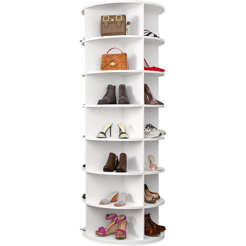 7 Tier Rotating Shoe Rack Tower, Spinning Shoe Display, 360 Shoe Rack Storage Round Carousel, Vertical Handbag Rotate Shoes Closet Organization, Christmas Gift White White Pvc