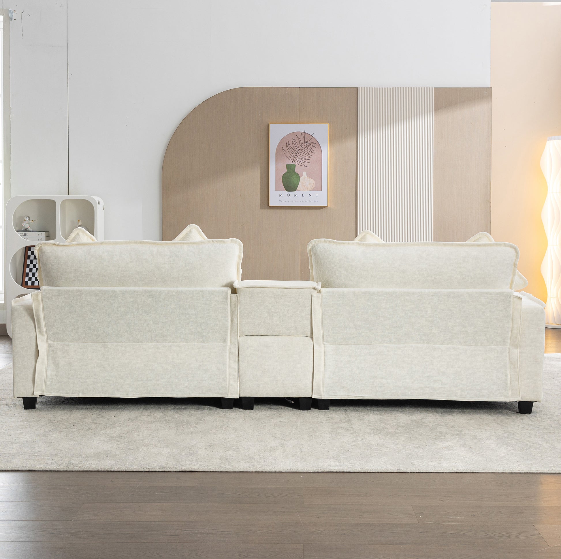 112.6" Sectional Sofa Chenille Upholstered Sofa With Two Removable Ottoman, Two Usb Ports, Two Cup Holders And Large Storage Box For Living Room, Beige Beige Foam Chenille 2 Seat