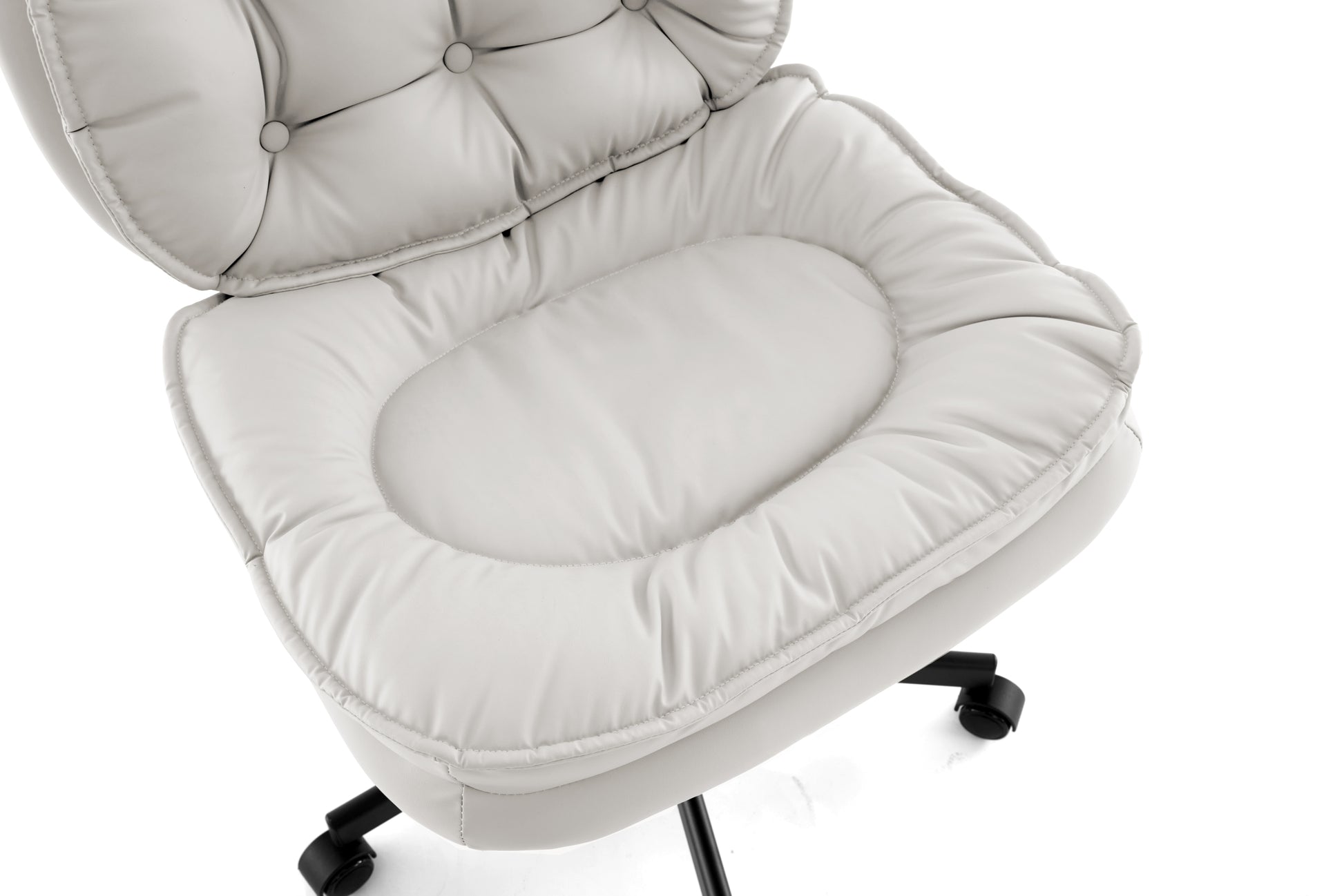 Armless Office Desk Chair With Wheels: Pu Leather Cross Legged Wide Chair,Comfortable Adjustable Swivel Computer Task Chairs For Home,Office,Make Up,Small Space,Bed Room Creamy White Antique Fiber Foam And Polyester Fiber Pad Pvc