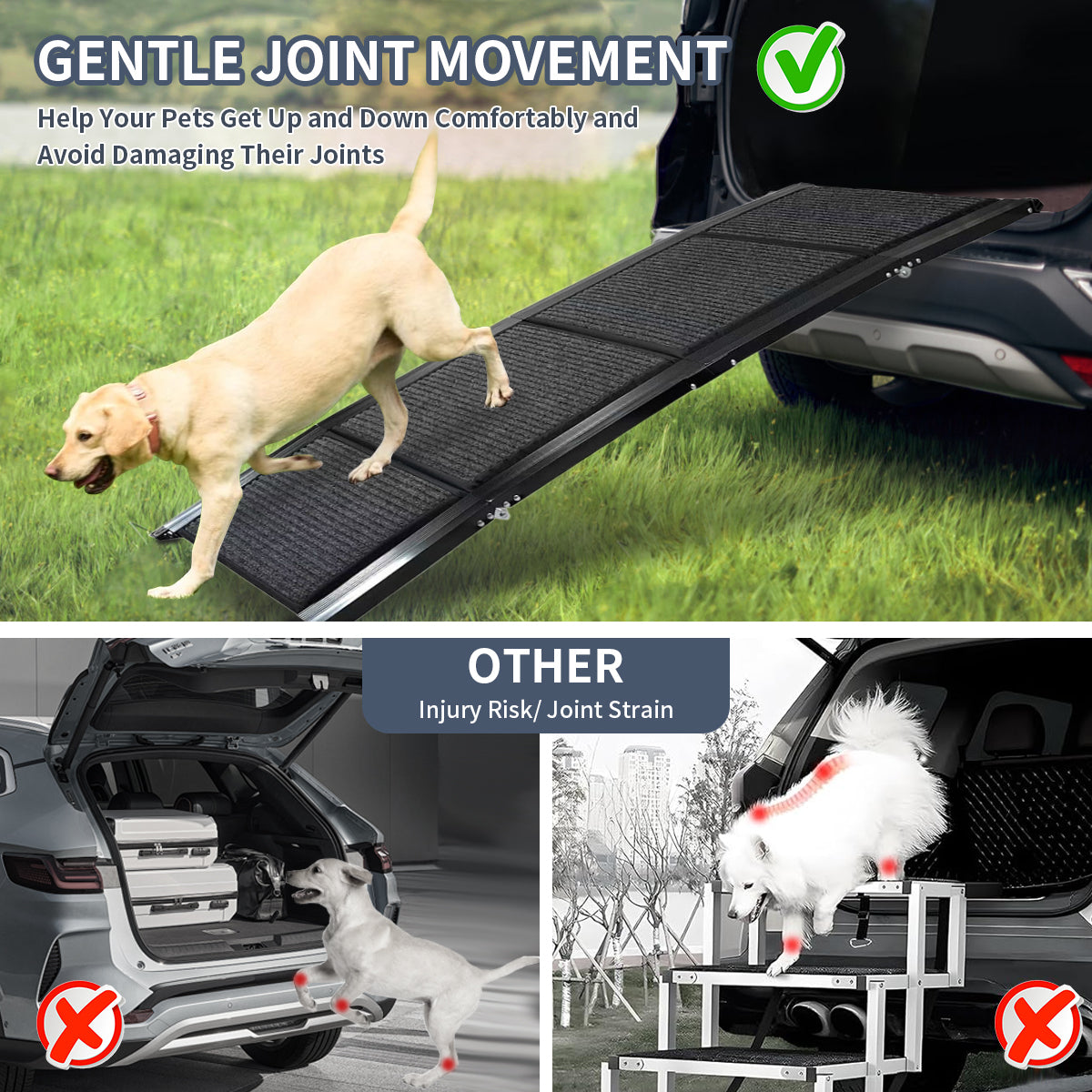 Dog Ramp For Car, 71" Long & 20" Wide Folding Portable Pet Stair Ramp With Non Slip Rug Surface, Extra Wide Dog Steps For Medium & Large Dogs Up To 250Lbs Enter A Car, Suv & Truck Grey Aluminium