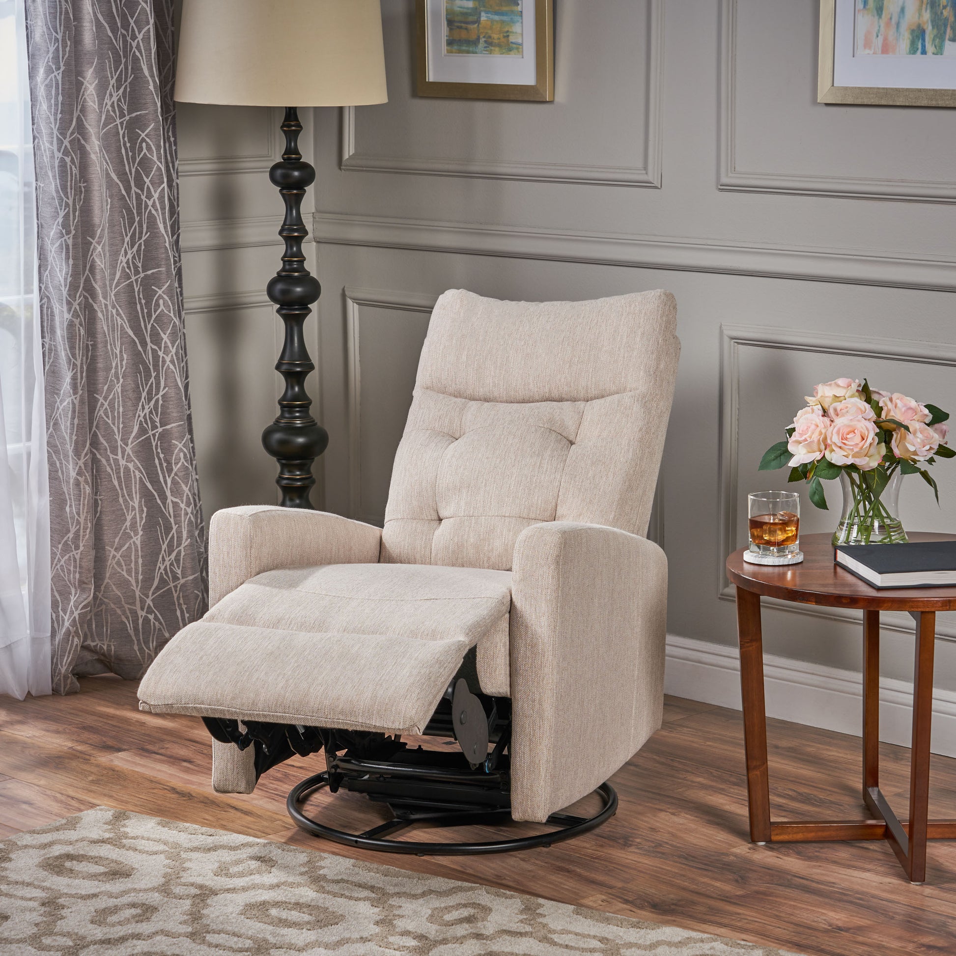 Glider Swivel Recliner Chair Beige Fabric