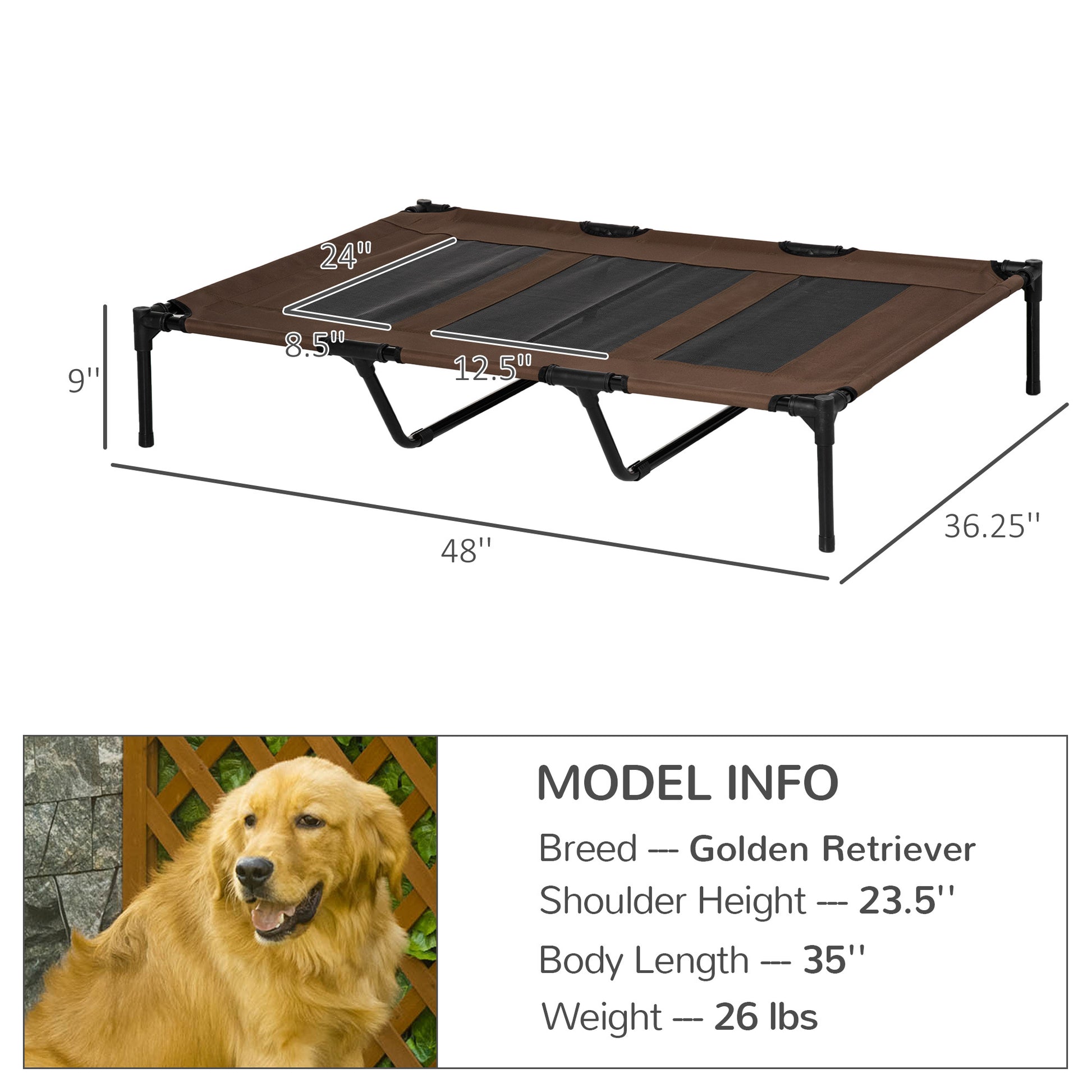 Pawhut 48" X 36" Elevateddog Bed Portable Pet Cot W Carry Bag Metal Framemesh Indoor And Outdoor Tan Tan Oxford Fabric