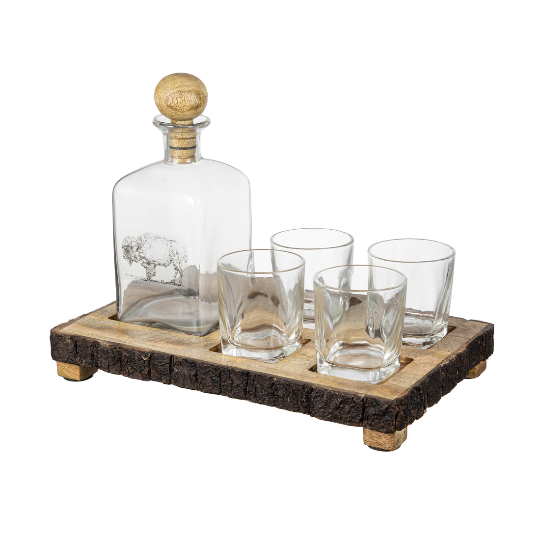 S 6 Alaine Bar Set With Mango Wood Stand Brown Glass