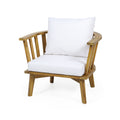 3 Piece Patio Furniture Set, Outdoor Acacia Wood Patio Club Chair With Table, Wooden Patio Furniture,Waterproof Thick Cushion Deep Seating For Porch, Garden, Backyard, Balcony, Teak Finish, White