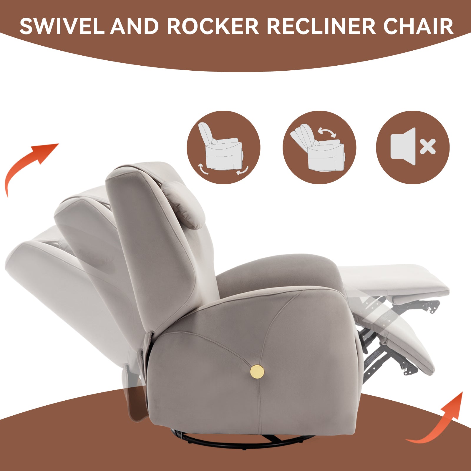 Grey Swivel And Rocker Power Recliner Chair With Lumbar And Neck Support Pillow, Max Swivel Degree 270 , Heavy Duty Motion Mechanism With Usb And Type C Ports Grey Polyester Power Push Button Metal Primary Living Space Medium Firm Tight Back Heavy Duty