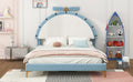 Full Size Upholstered Platform Bed With Alarm Clock Shaped Headboard, Blue Box Spring Not Required Full Blue Wood Bedroom Bed Frame Velvet Upholstered