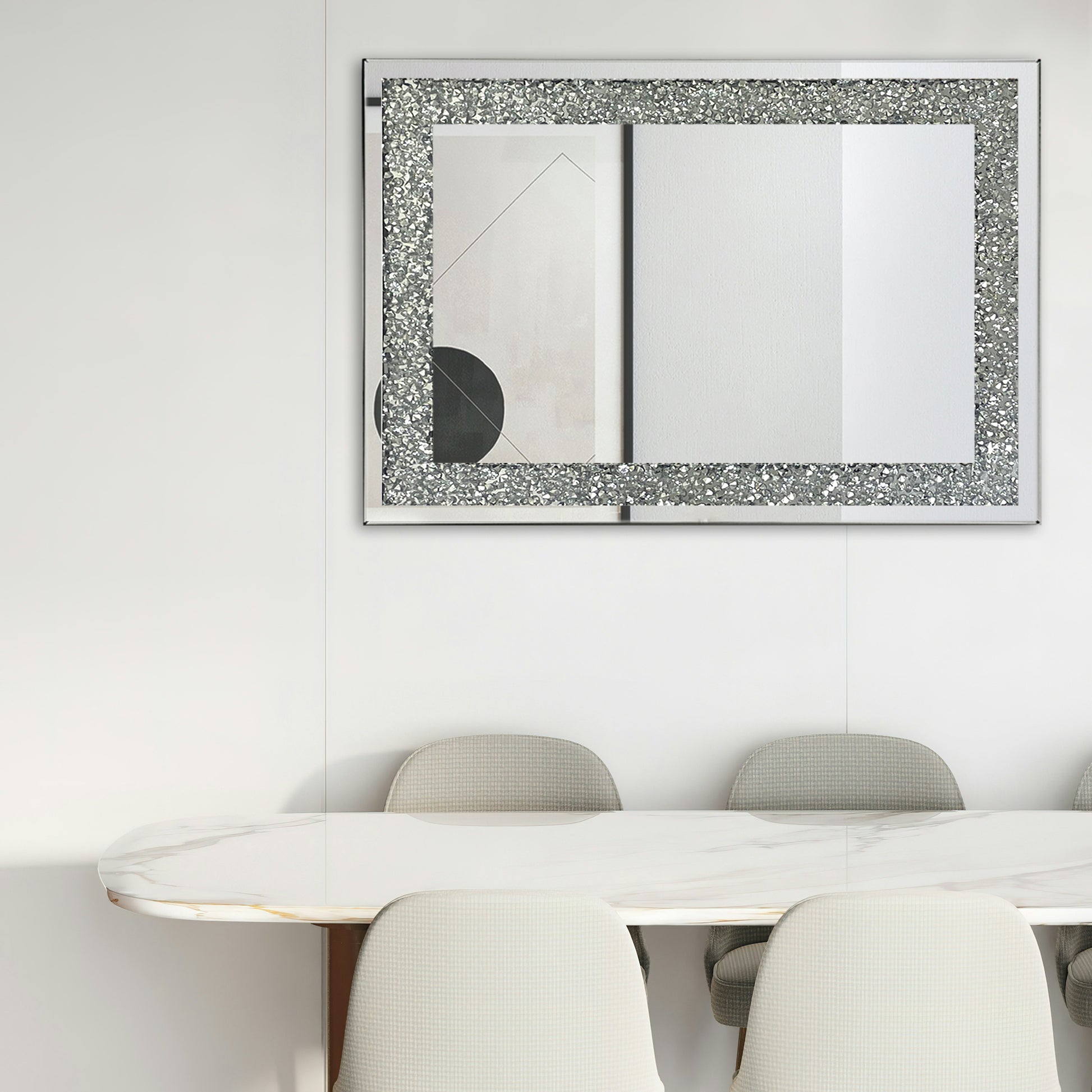 Large Wall Mounted Silver Decorative Rectangular Wall Mirror For Home, Living Room, Bedroom, Entryway 91*61Cm Silver Mdf Glass
