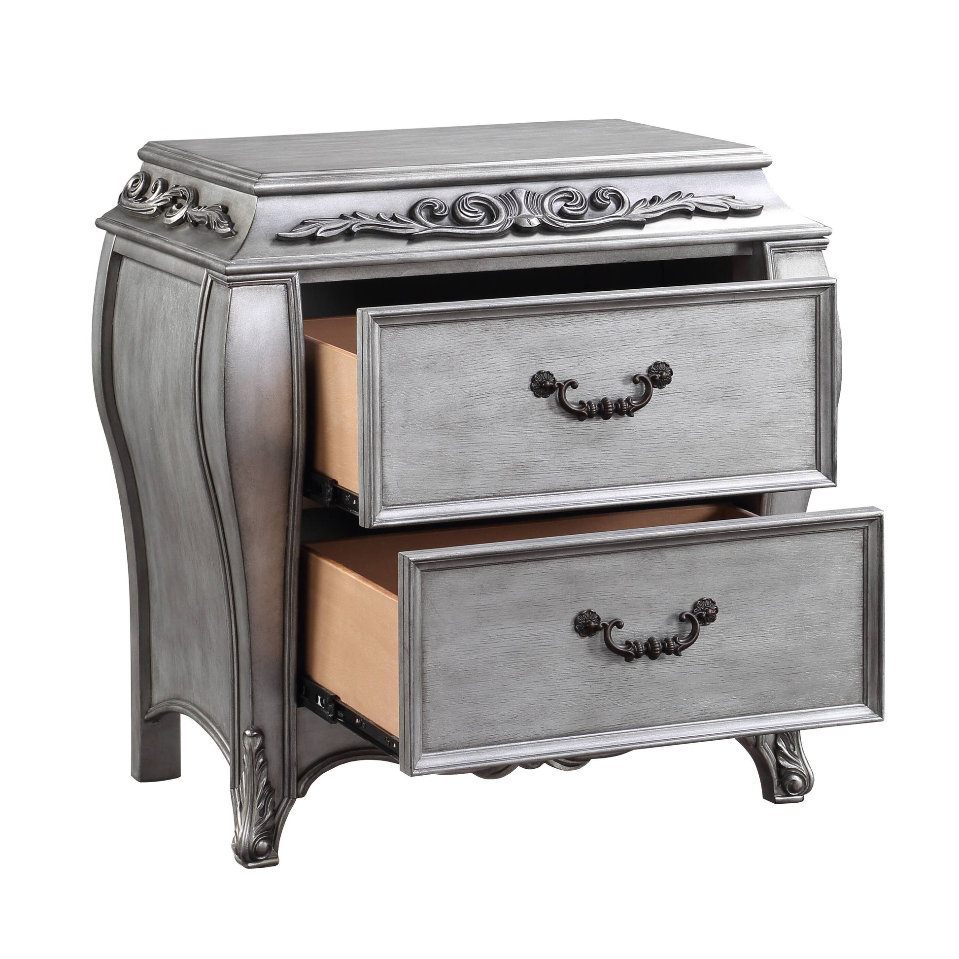 Vintage Platinum 2 Drawer Nightstand Vintage 2 Drawers Bedroom Rectangle Felt Lined Drawers Solid Wood Mdf