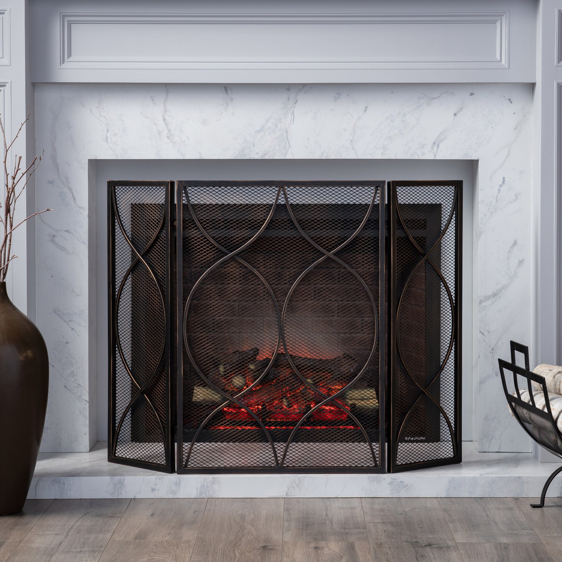 Fire Screen Black Gold Iron