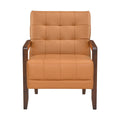 Modern Style Accent Chair Orange Leather Upholstered Tufted Detail Walnut Finish Wood Furniture 1Pc Orange Primary Living Space Contemporary,Modern Plywood