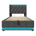 Twin Size Upholstered Bed, 360 Surround Led Function, Buttons Apps Remote Control, Hydraulic Storage Bed With Usb Type C Charging, Gray,Linen Without Mattress Twin Gray Linen