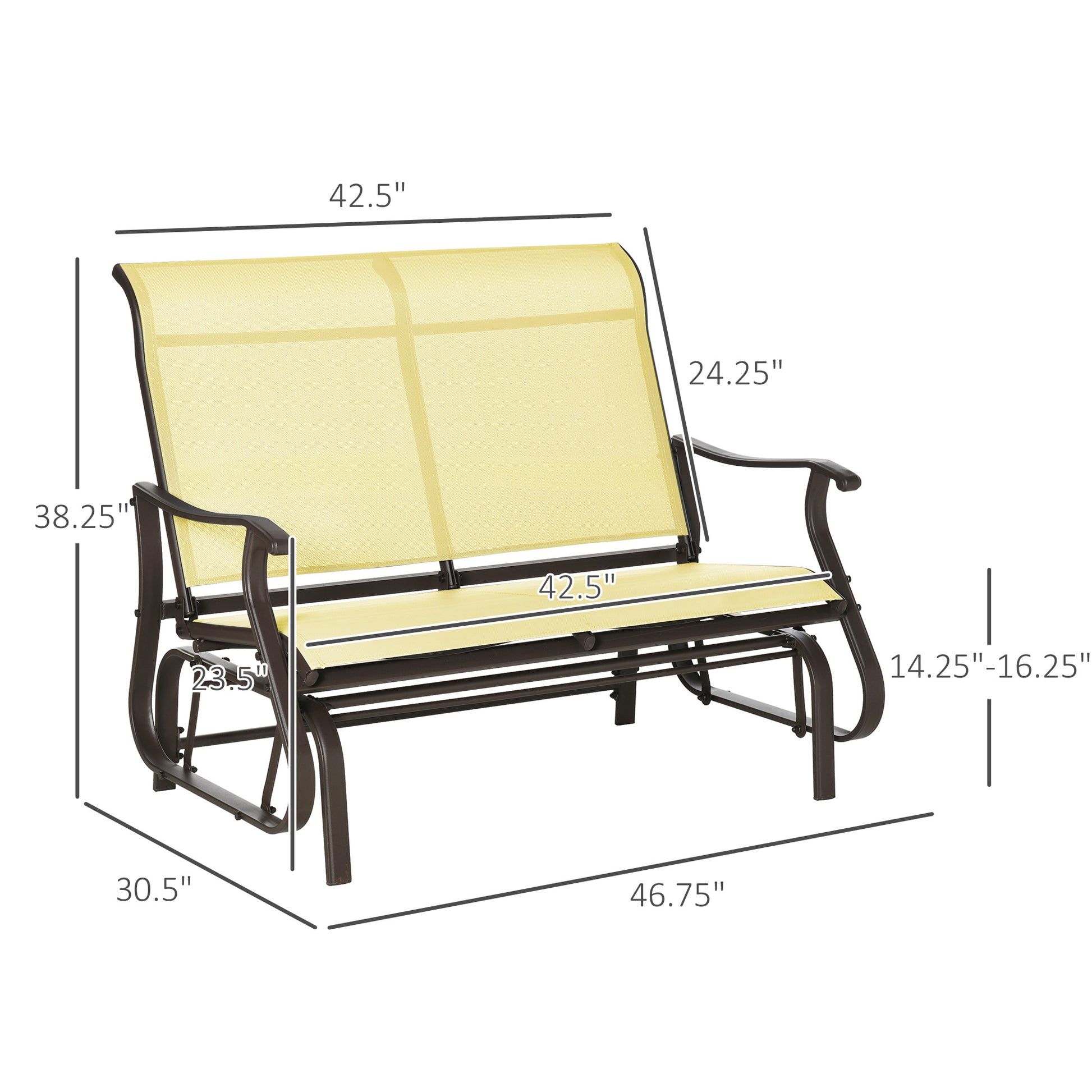 Outsunny 2 Person Outdoor Glider Bench Patio Glider Loveseat Chair With Powder Coated Steel Frame 2 Seats Porch Rocking Glider For Backyard, Lawn, Garden And Porch, Beige Beige Steel