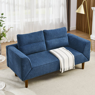 Convertible Futon Sofa Bed, Comfy Loveseat Sleeper Sofa With Adjustable Armrest, Strengthen Wood, Thick Padded Cushion, Small 2 Seater Couch For Living Room, Bedroom, Navy Navy Foam 2 Seat