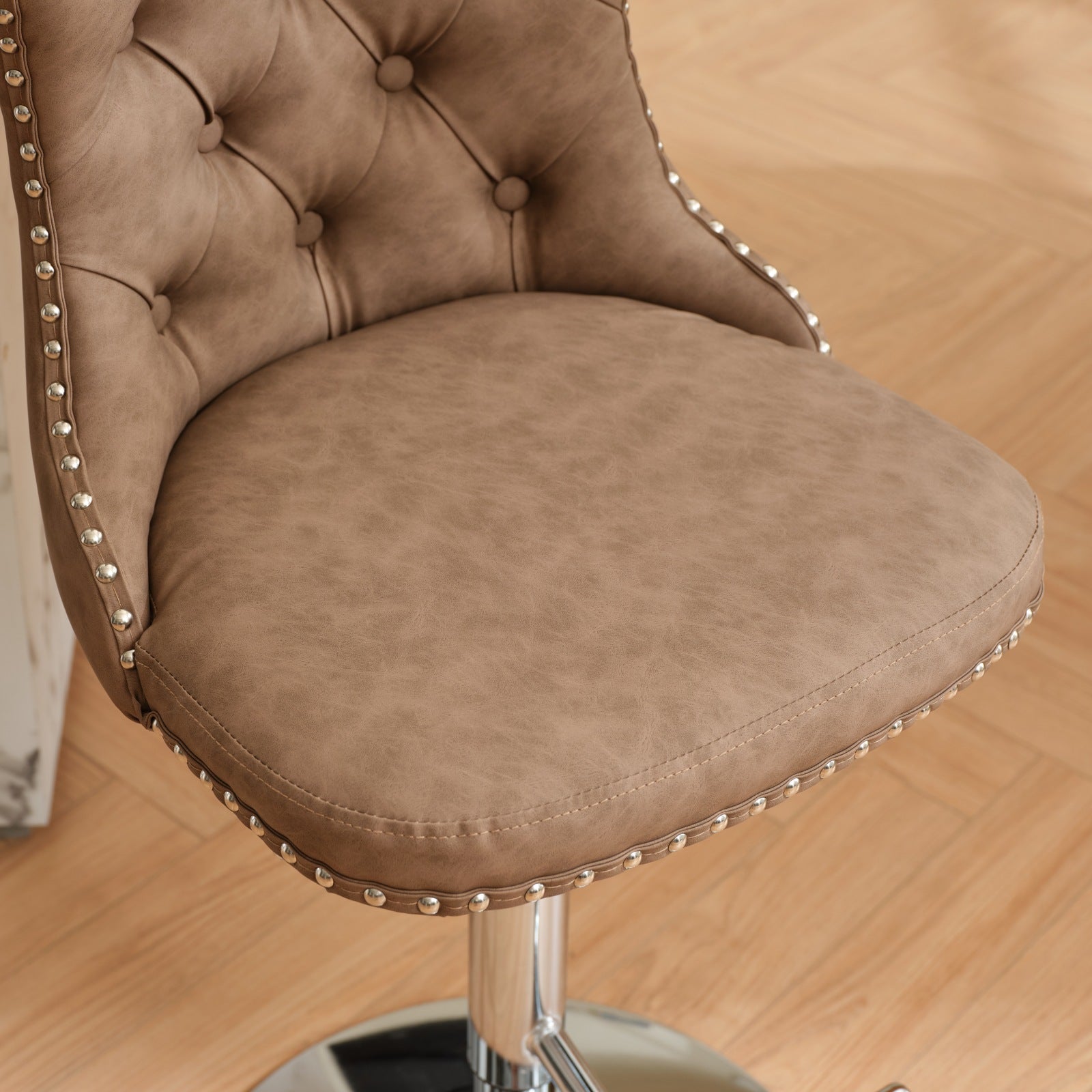 Swivel Pu Leather Barstools Adjusatble Seat Height From 25 33 Inch, Chrome Base Bar Stools With Backs Comfortable Tufted For Home Pub And Kitchen Island, Beige,Set Of 2,1512Br Brown Dining Room American Design Bar Stools Wing Back Set Of 2 Foam Pu