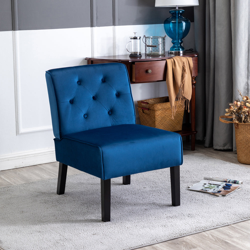 Reese 53" 2Piece Living Room Armless Button Tufted Pattern Accent Chair With Velvet Fabric And Premium High Density Foam Cushion, Dark Blue Dark Blue Velvet