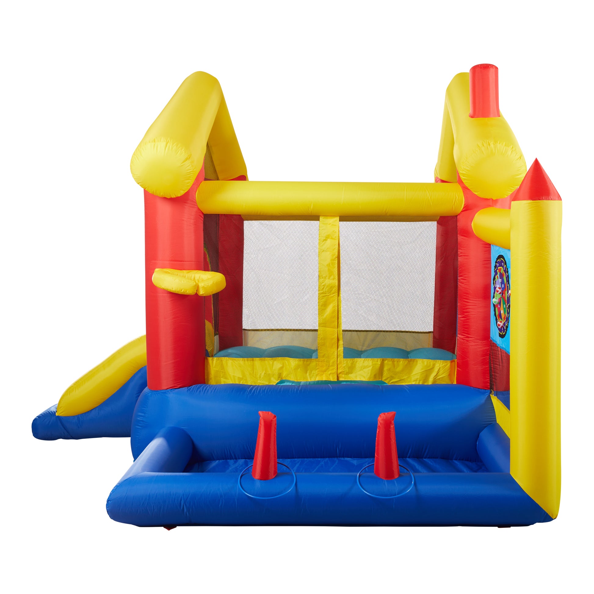 8 In 1 Inflatable Bounce House With Blower Basketball Hoop Ocean Balls Ring Toss Game Target And Sticky Ball Game For Kids Multicolor Oxford Fabric