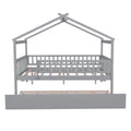 Full Size Wooden House Bed With Twin Size Trundle, Gray Full Gray Solid Wood Mdf