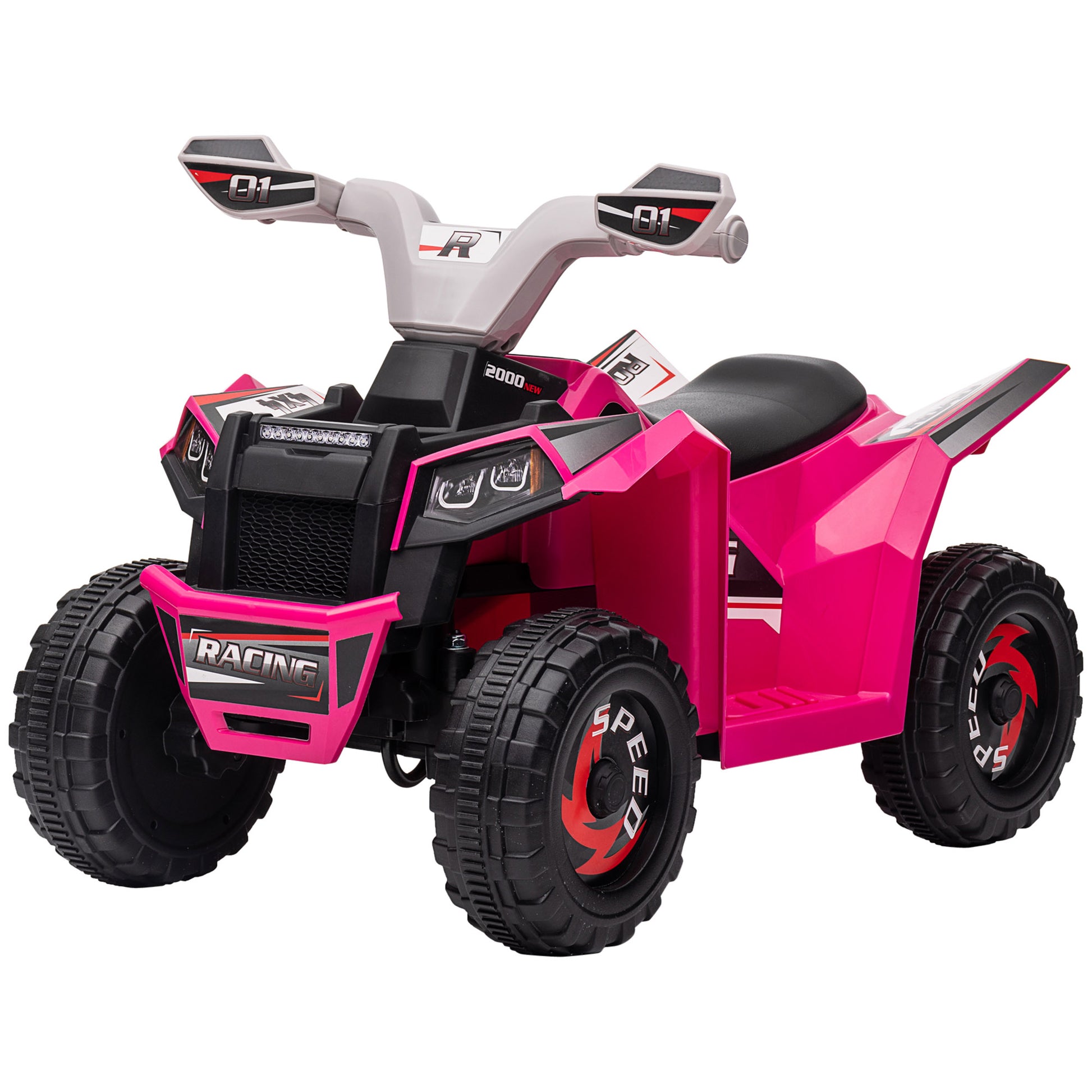 Aosom Kids Atv Quad Car, 6V Four Wheeler For Kids With Forward Backward Function, Wear Resistant Wheels For Toddlers Ages 18 36 Months, Pink Pink Iron Plastic