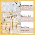 Table And Chair Set.Modern Luxurious White Marble Patterned Tempered Glass Dining Table Set With Transparent Pp Chairs.6 Transparent High Quality Pp Dining Chairs With Golden Legs. White Gold Seats