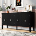 Four Door Sideboard With Geometric Line Patterns And Vintage Metal Handles For Timeless Elegance,Suitable For Living Rooms, Entrance And Study Rooms Black Primary Living Space American Design Mdf