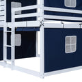 Full Size Bunk Wood House Bed With Tent, Blue White Full Blue Solid Wood Mdf